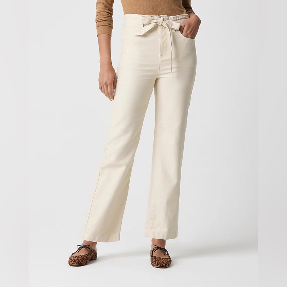 J Crew Factory Women's Twill Paper Bag Pants - Dusty Ivory Size 16 With Tie Belt